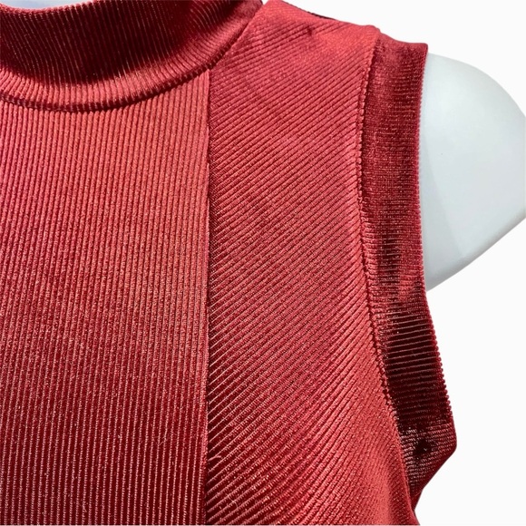 Altar’d State Burgundy Ribbed Velvet Flare Sleeveless Dress - Picture 3 of 6